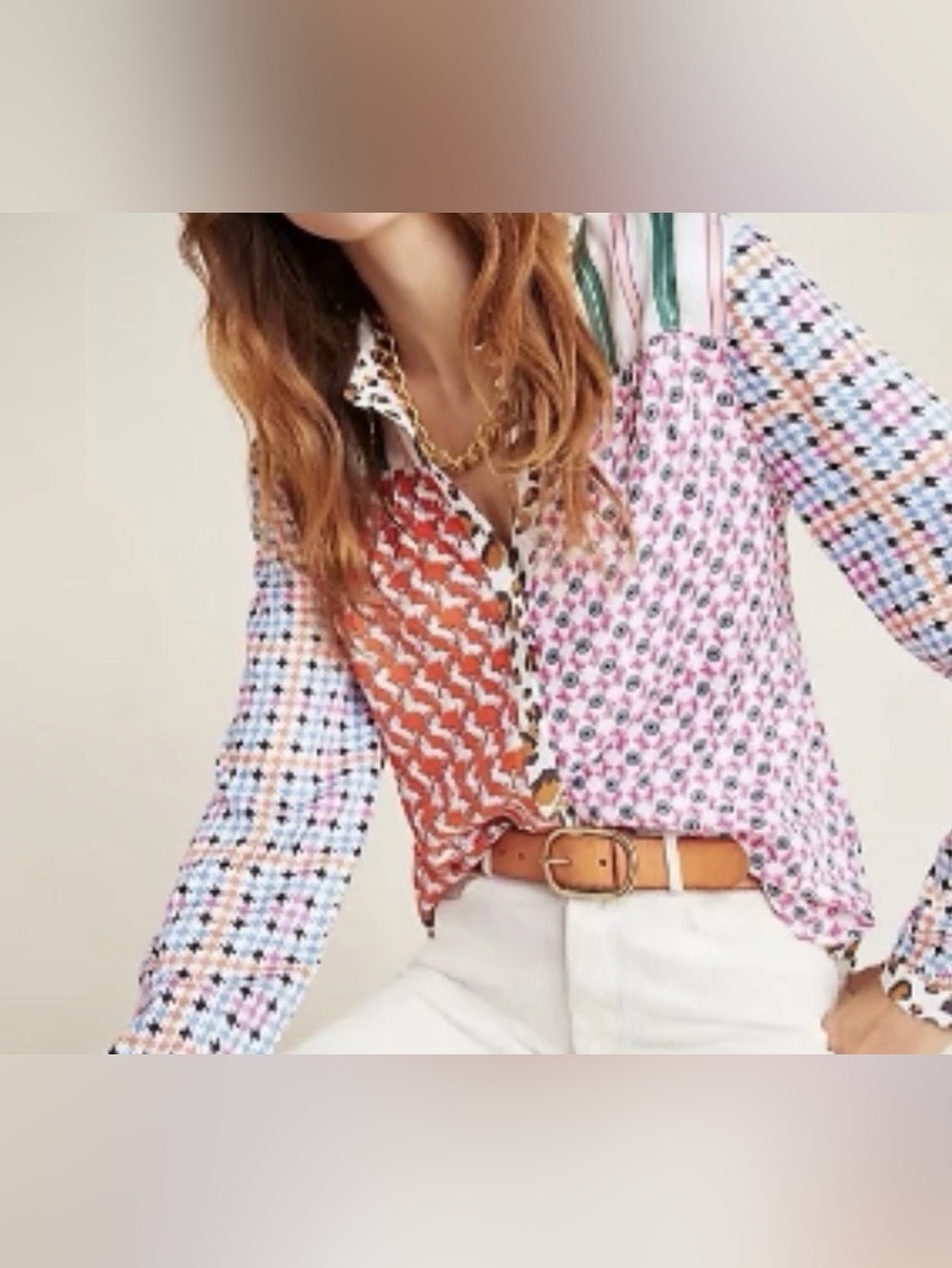 Maeve by Anthropologie Multicolor Mixed-Print Button-Front Blouse - Size M